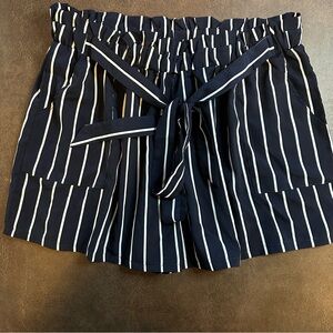 Blue and White Striped Paper Bag Shorts